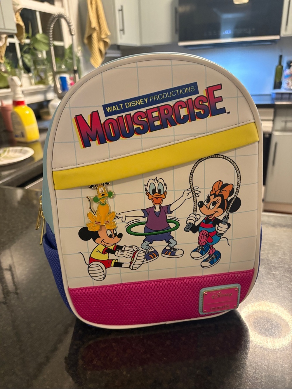 Loungefly X DisneyMousercise Character Mini Backpack - White, Yellow, Pink, Blue